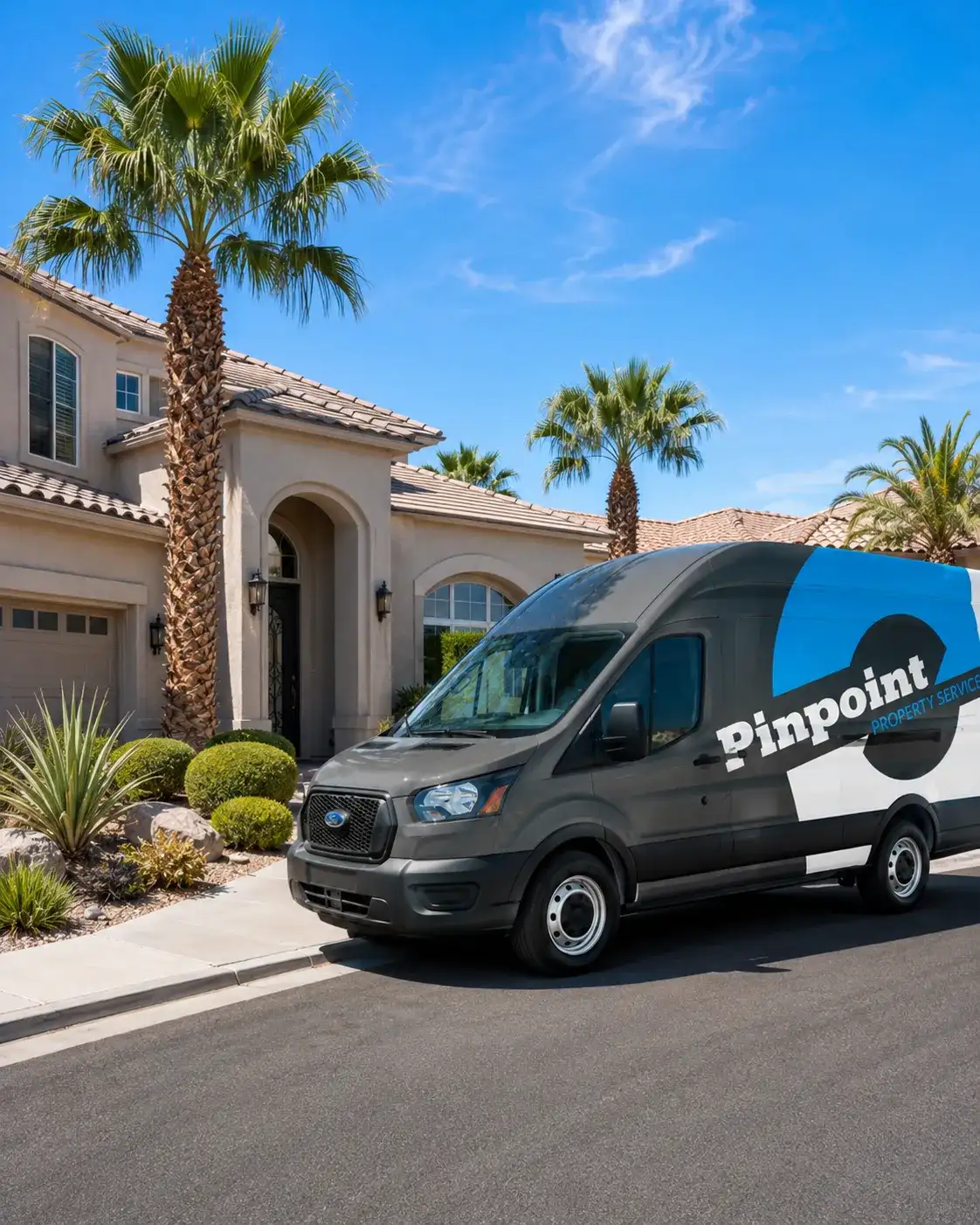 Pinpoint Property Services branded van parked outside Boulder City residential home