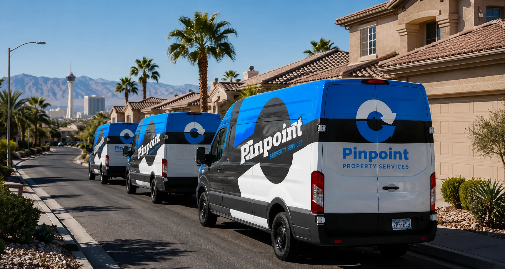 Pinpoint Property Services restoration vans in Las Vegas