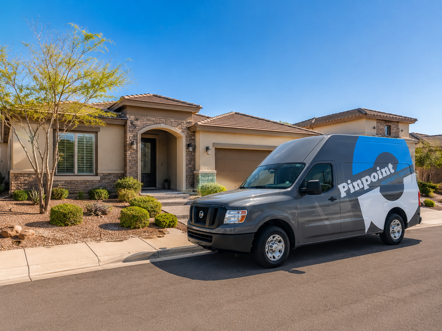 Pinpoint Property Services branded van parked outside a Henderson home for professional restoration support.
