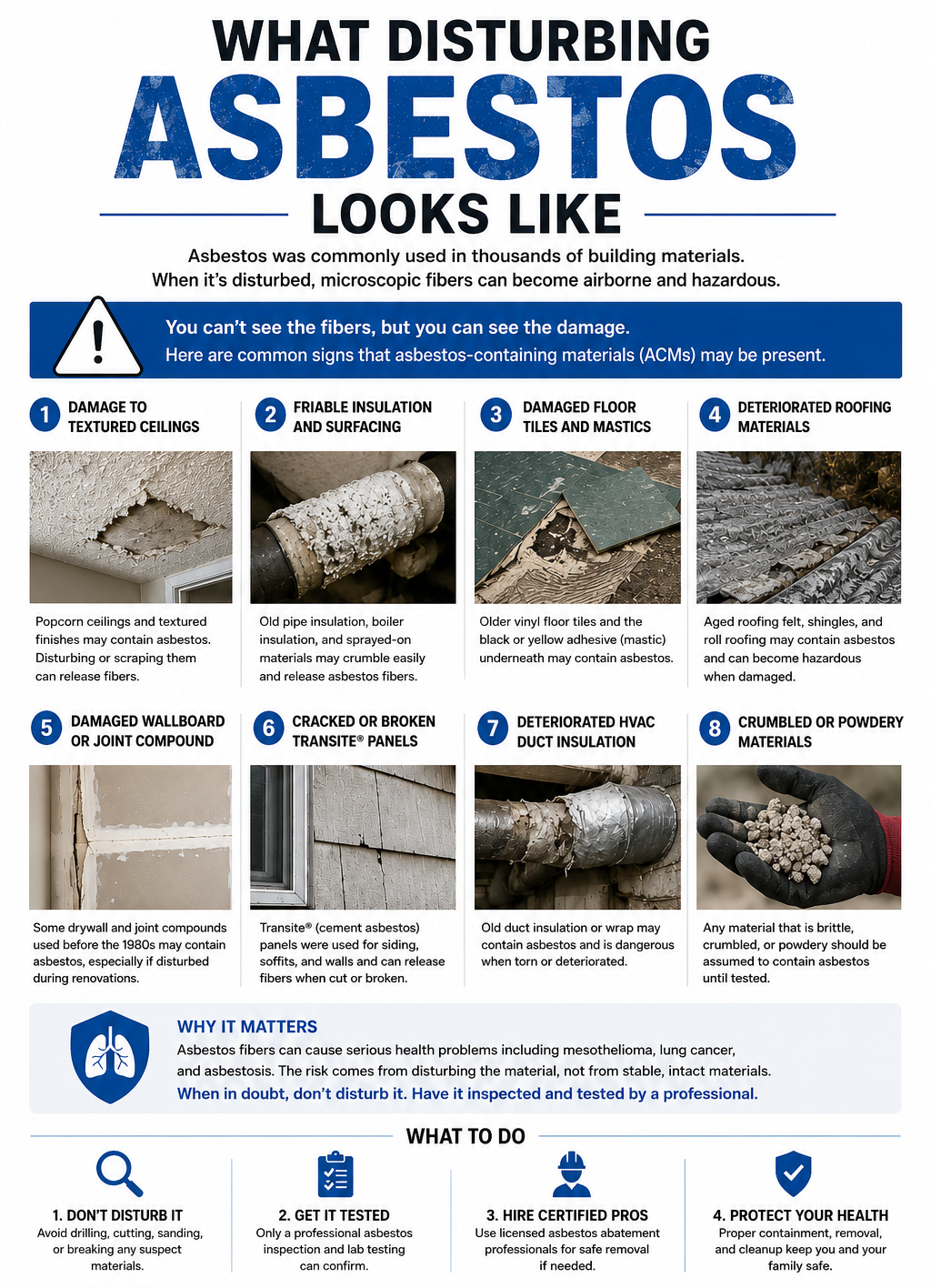 Commercial Asbestos Abatement in Las Vegas: A Property Manager's Guide 2 Infographic of asbestos-containing materials found in commercial buildings